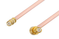 PE36158LF - SMP Female to SMP Female Right Angle Cable Using RG405 Coax, RoHS
