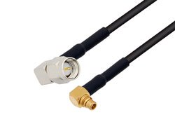 PE36507LF/HS - MMCX Plug Right Angle to SMA Male Right Angle Cable Using RG174 Coax with HeatShrink, LF Solder