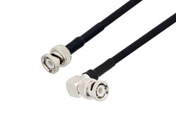 PE3689/HS - BNC Male to BNC Male Right Angle Cable Using RG223 Coax with HeatShrink
