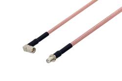PE3759/HS - SMA Male Right Angle to SMA Female Bulkhead Cable Using RG142 Coax with HeatShrink