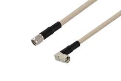 PE37611LF/HS - SMA Male to SMA Male Right Angle Cable Using RG141 Coax with HeatShrink, LF Solder