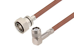 PE37740LF - 7/16 DIN Male to C Male Right Angle Cable Using RG393 Coax , LF Solder