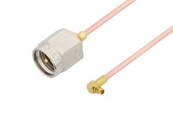 PE37927LF - SMA Male to MMCX Plug Right Angle Cable Using PE-047SR Coax , LF Solder