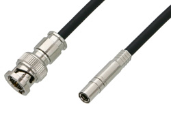 PE38040/BK - 75 Ohm Mini SMB Plug to 75 Ohm BNC Male Cable Using 75 Ohm PE-B159-BK Black Coax