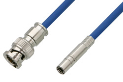 PE38040/BL - 75 Ohm Mini SMB Plug to 75 Ohm BNC Male Cable Using 75 Ohm PE-B159-BL Blue Coax