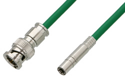 PE38040/GR - 75 Ohm Mini SMB Plug to 75 Ohm BNC Male Cable Using 75 Ohm PE-B159-GR Green Coax