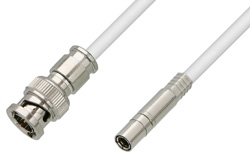 PE38040/WH - 75 Ohm Mini SMB Plug to 75 Ohm BNC Male Cable Using 75 Ohm PE-B159-WH White Coax