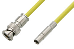 PE38040/YW - 75 Ohm Mini SMB Plug to 75 Ohm BNC Male Cable Using 75 Ohm PE-B159-YW Yellow Coax