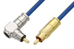 PE38134/BL - 75 Ohm RCA Male to 75 Ohm RCA Male Right Angle Cable Using 75 Ohm PE-B159-BL Blue Coax