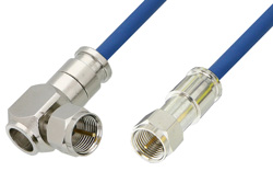 PE38137/BL - 75 Ohm F Male to 75 Ohm F Male Right Angle Cable Using 75 Ohm PE-B159-BL Blue Coax