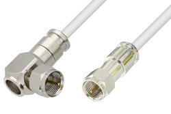 PE38137/WH - 75 Ohm F Male to 75 Ohm F Male Right Angle Cable Using 75 Ohm PE-B159-WH White Coax