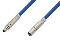 PE38141/BL - 75 Ohm Mini SMB Plug to 75 Ohm Mini SMB Jack Cable Using 75 Ohm PE-B159-BL Blue Coax