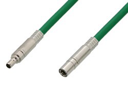 PE38141/GR - 75 Ohm Mini SMB Plug to 75 Ohm Mini SMB Jack Cable Using 75 Ohm PE-B159-GR Green Coax