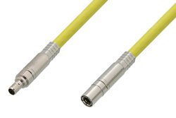 PE38141/YW - 75 Ohm Mini SMB Plug to 75 Ohm Mini SMB Jack Cable Using 75 Ohm PE-B159-YW Yellow Coax