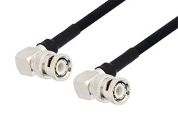 PE3816/HS/PH90-24 - BNC Male Right Angle to BNC Male Right Angle Cable Using RG223 Coax with HeatShrink and 90 Deg. Clock in 24 Inch