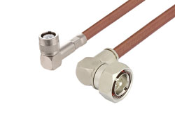 PE38548/LF - 7/16 DIN Male Right Angle to C Male Right Angle Cable Using RG393 Coax, LF Solder