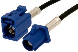 PE38748C - Blue FAKRA Plug to FAKRA Jack Cable Using PE-C100-LSZH Coax