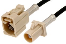 PE38748I - Beige FAKRA Plug to FAKRA Jack Cable Using PE-C100-LSZH Coax