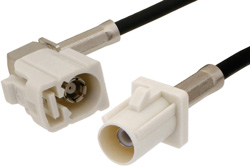 PE38749B - White FAKRA Plug to FAKRA Jack Right Angle Cable Using PE-C100-LSZH Coax