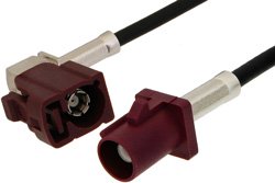PE38749D - Bordeaux FAKRA Plug to FAKRA Jack Right Angle Cable Using PE-C100-LSZH Coax