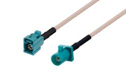 PE38756Z/HS - Water Blue FAKRA Jack to FAKRA Plug Cable Using RG316 Coax with HeatShrink