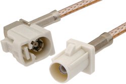 PE38757B - White FAKRA Plug to FAKRA Jack Right Angle Cable Using RG316 Coax