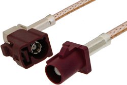 PE38757D - Bordeaux FAKRA Plug to FAKRA Jack Right Angle Cable Using RG316 Coax