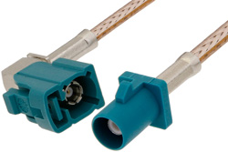 PE38757Z - Water Blue FAKRA Jack Right Angle to FAKRA Plug Cable Using RG316 Coax