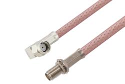 PE39107LF - Reverse Polarity SMA Plug Right Angle to Reverse Polarity SMA Jack Bulkhead Cable Using RG142 Coax