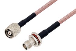PE39231/HS - Reverse Polarity TNC Male to TNC Female Bulkhead Cable Using RG142 Coax with HeatShrink
