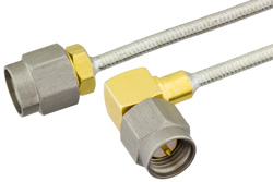 PE39417 - SMA Male to SMA Male Right Angle Cable Using PE-SR405FL Coax