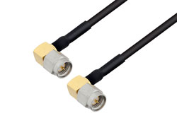 PE39430/SP1 - SMA Male Right Angle to SMA Male Right Angle Cable Using PE-SR405FLJ Coax with 180 Deg. Clock, LF Solder