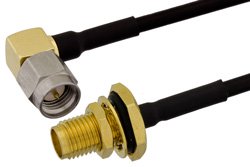 PE39434 - SMA Female Bulkhead to SMA Male Right Angle Cable Using PE-SR405FLJ Coax