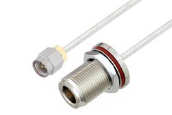 PE39447LF - N Female Bulkhead to SMA Male Cable Using PE-SR405FL Coax , LF Solder