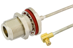 PE39449 - N Female Bulkhead to MCX Plug Right Angle Cable Using PE-SR405FL Coax