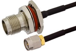 PE39489 - SMA Male to TNC Female Bulkhead Semi-Flexible Precision Cable Using PE-SR405FLJ Coax, LF Solder, RoHS
