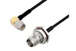 PE39490LF - SMA Male Right Angle to TNC Female Bulkhead Cable Using PE-SR405FLJ Coax , LF Solder