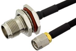 PE39497 - SMA Male to TNC Female Bulkhead Cable Using PE-SR402FLJ Coax