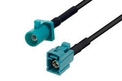PE39570/HS - Water Blue FAKRA Plug to FAKRA Jack Cable Using RG174 Coax with HeatShrink