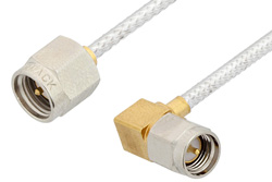 PE3958LF - SMA Male to SMA Male Right Angle Cable Using PE-SR405FL Coax, RoHS