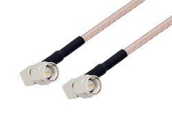 PE3987/SP - SMA Male Right Angle to SMA Male Right Angle Cable Using RG316-DS Coax with HeatShrink and 180 Deg. Clock, LF Solder