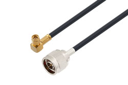 PE3C0096LF - SMA Male Right Angle to N Male Low Loss Cable Using LMR-240 Coax, LF Solder