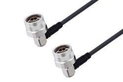 PE3C0119LF/HS - N Male Right Angle to N Male Right Angle Low Loss Cable Using LMR-195 Coax With Times Microwave Components with HeatShrink, LF Solder