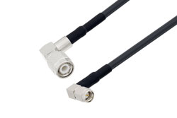 PE3C0283/HS - TNC Male Right Angle to SMA Male Right Angle Low Loss Cable Using LMR-195 Coax with HeatShrink