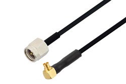 PE3C0397LF - Mini SMP Female Right Angle to SMA Male Cable Using PE-SR405FLJ Coax , LF Solder