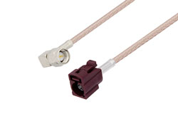 PE3C0540 - SMA Male Right Angle to Bordeaux FAKRA Jack Cable Using RG316 Coax