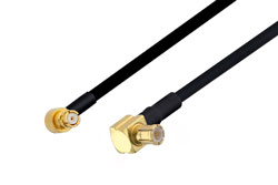 PE3C0645LF-100CM - SMP Female Right Angle to MCX Plug Right Angle Cable Using PE-SR405FLJ Coax , LF Solder in 100CM