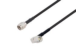 PE3C0754LF/HS - SMA Male to SMA Male Right Angle Low Loss Cable Using LMR-100 Coax with HeatShrink, LF Solder