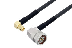 PE3C0863/HS - N Male Right Angle to SMA Male Right Angle Cable Using LMR-240-UF Coax with HeatShrink