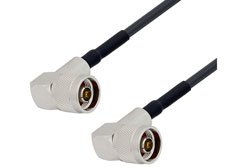 PE3C0988/SP1 - N Male Right Angle to N Male Right Angle Low Loss Cable Using LMR-195 Coax with HeatShrink and 180 Deg. Clock, LF Solder
